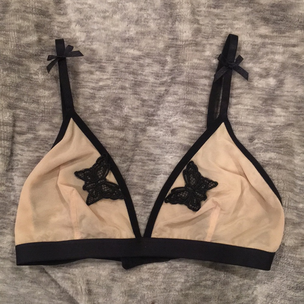 Nude/black bralette with butterflies